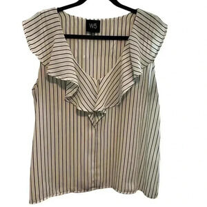 W5, Dress Sleeveless Top, White With Black Stipe, XL